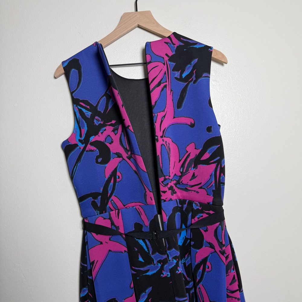 Taylor Womens Blue Pink Abstract Floral Fit and Flare Dress Size 12 Event Summer - Picture 10 of 12